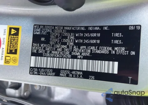 2019 Toyota Highlander Le from USA, damaged, VIN 5TDBZRFH3KS726290